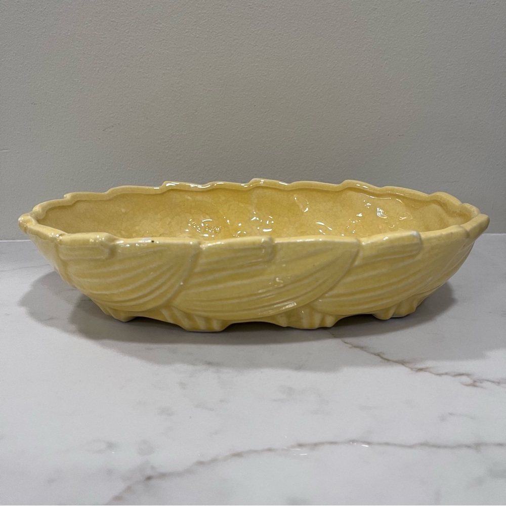 Vintage McCoy Yellow Pottery Bowl | Leaf & Swirl Design | Mid-Century Modern MCM - Picture 3 of 8
